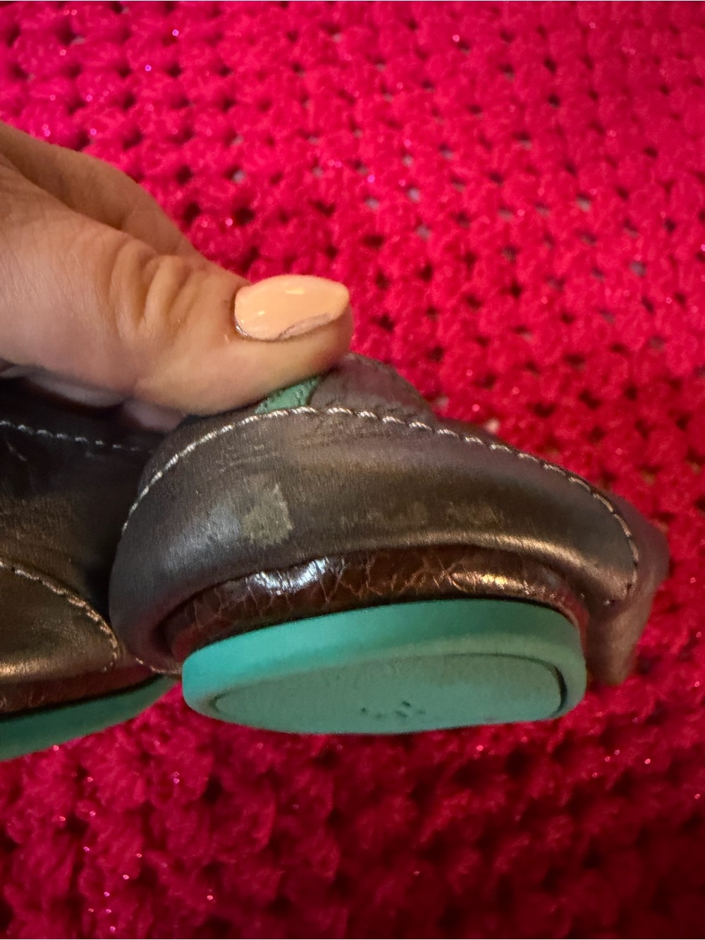 Tieks Metallic Pewter Ballet Flat with Teal Soles - Picture 14 of 14